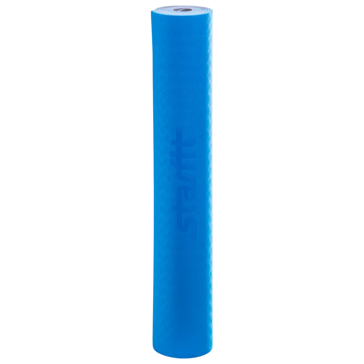 Коврик для йоги FM-201, TPE, 173x61x0,4 см, синий/серый