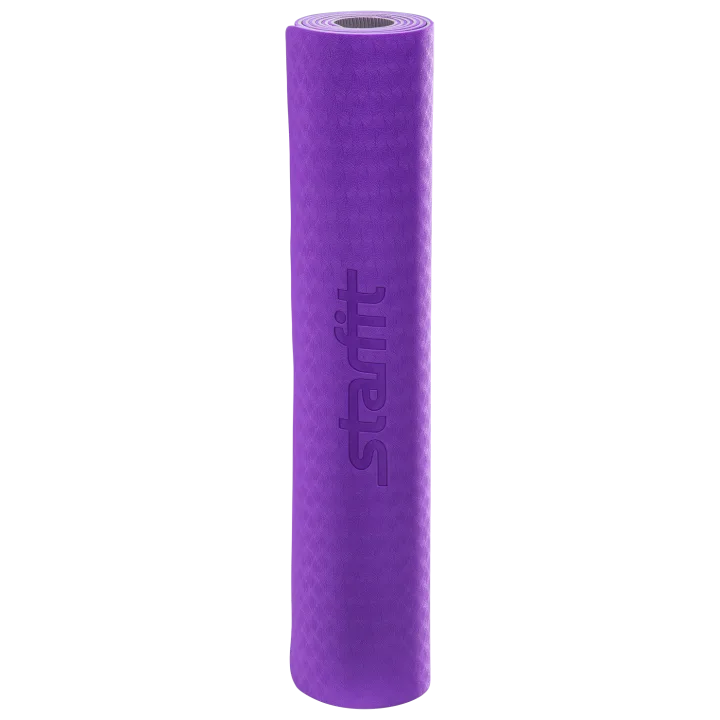 Коврик для йоги FM-201, TPE, 173x61x0,5 см, фиолетовый/серый