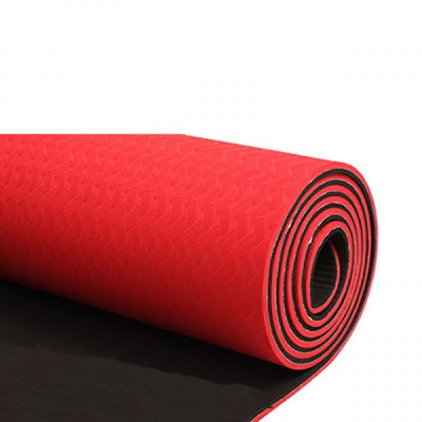 TPE коврик для гимнастики, 1830*610*10мм, красный/чёрный цвет, ткань между двум слоями, два отверсти